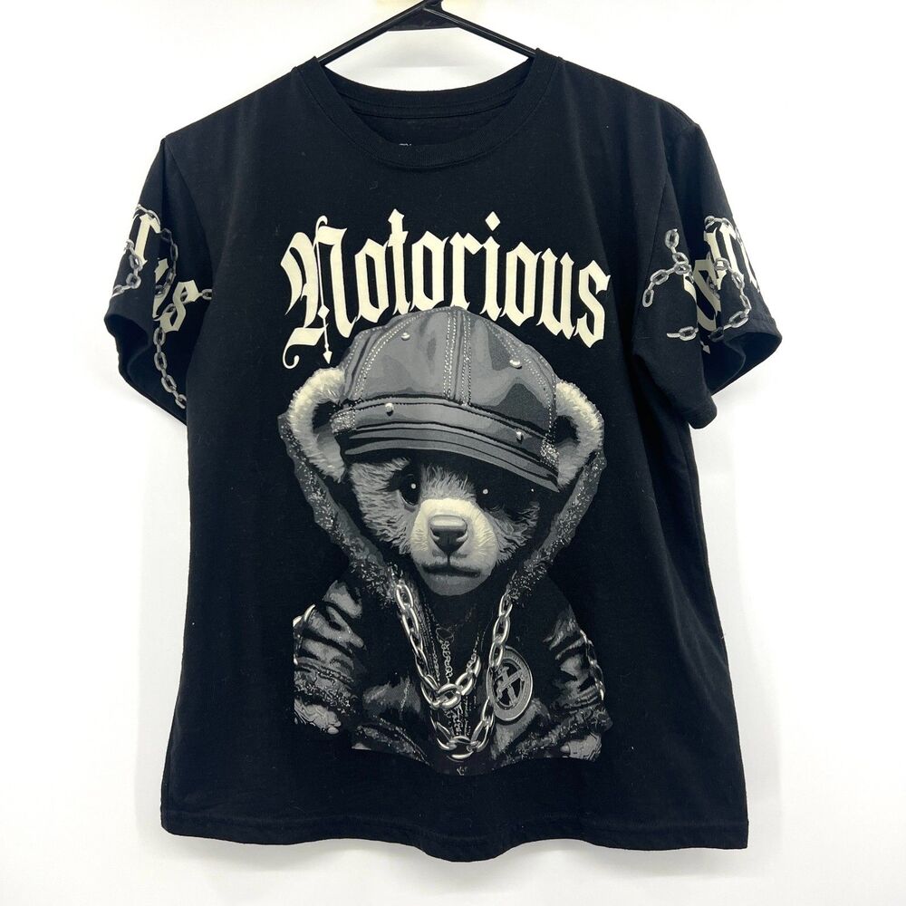 Fresh Laundry Notorious King Teddy Bear Graphic T-Shirt Streetwear Black L